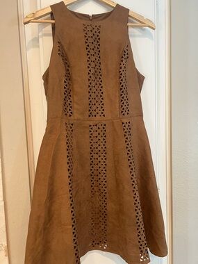 Massimo Brown Laser-Cut Faux Suede Midi Dress